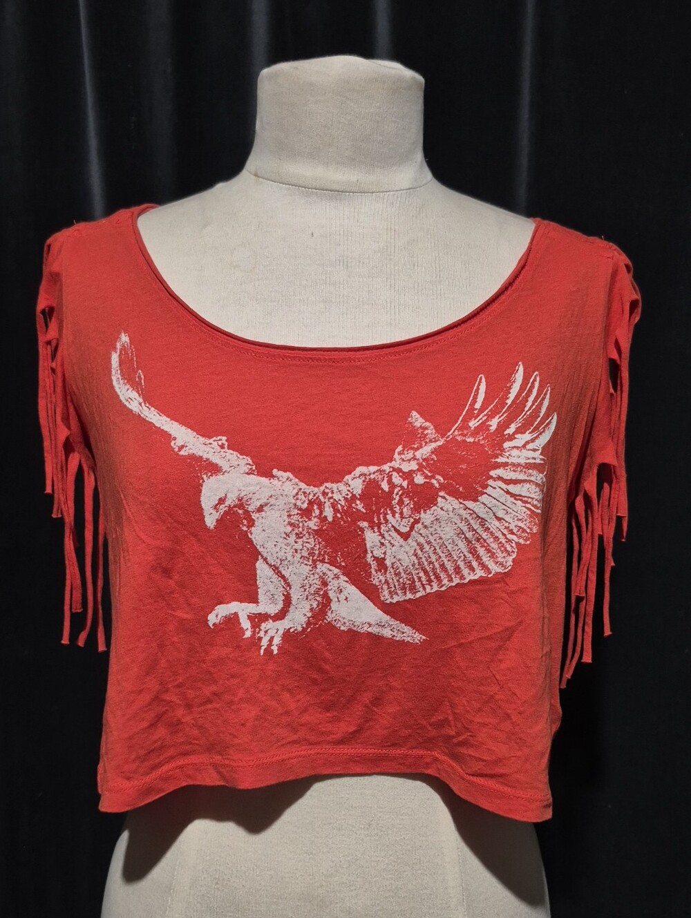 Red Fringe Eagle Graphic Crop Top - Women